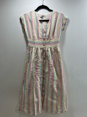 LOFT Cream Dress with Pink, Green and Blue Stripes